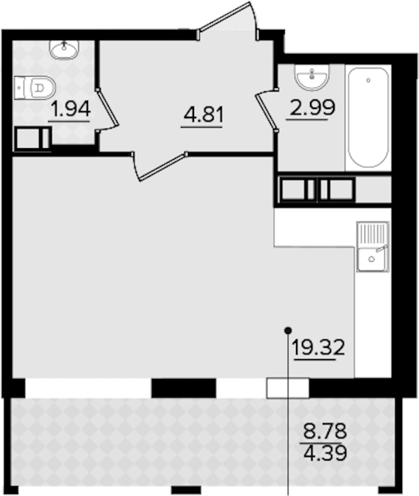 Квартира студия 33.44 м², 10/11 эт., ЖК «Панорама Невы»